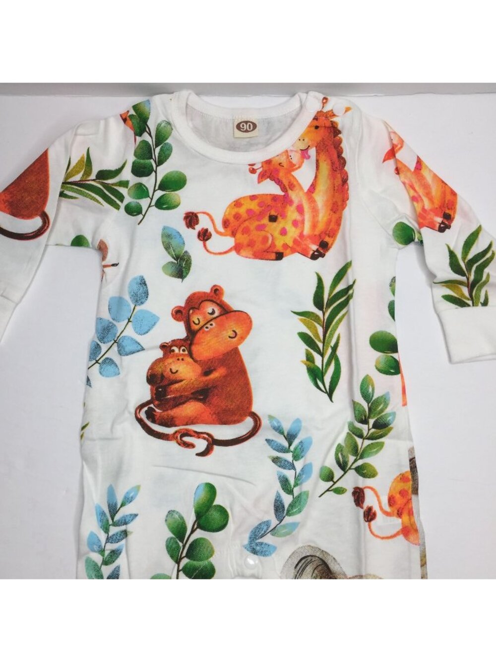 Baby Animal Print Long-Sleeve Cotton Romper Onesie Pajamas Snap Closures Size 90